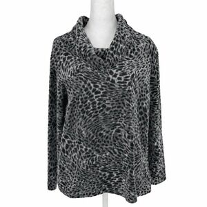 Leopard Velvet Look Womens Cowl Neck Top L Cozy Cabincore Feminine